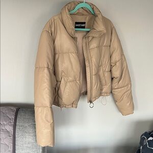 Women's Tan Puffer Crop Jacket